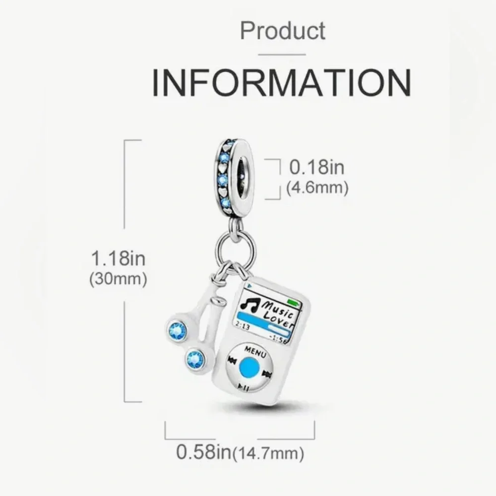 Silver, White & Blue IPod & Headphones For Pandora Braclets